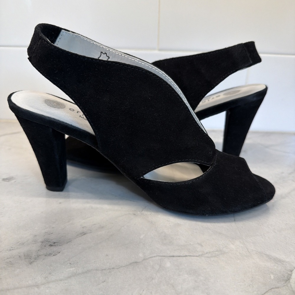 Eric Michael Women's EU 38 Peru Black Suede Leather Slingback Peep Toe Heels - Picture 11 of 15